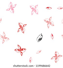 Light Red vector seamless natural backdrop with leaves. A vague abstract illustration with leaves in doodles style. Pattern for design of fabric, wallpapers.
