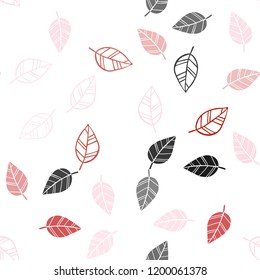 Light Red vector seamless natural backdrop with leaves. Shining colored illustration with leaves in doodle style. Template for business cards, websites.