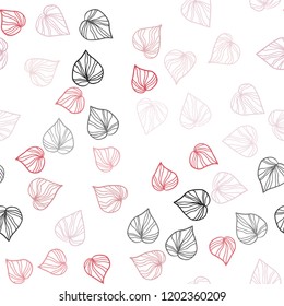 Light Red vector seamless natural background with leaves. Colorful abstract illustration with leaves in doodle style. Pattern for design of fabric, wallpapers.