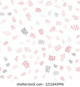 Light Red vector seamless natural artwork with leaves, branches. Sketchy doodles on white background. Pattern for design of window blinds, curtains.