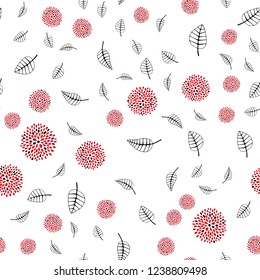 Light Red vector seamless natural pattern with leaves, flowers. An elegant bright illustration with leaves and flowers. Design for textile, fabric, wallpapers.