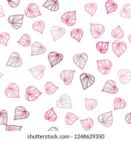 Light Red vector seamless natural backdrop with leaves. Glitter abstract illustration with doodles and leaves. Pattern for design of fabric, wallpapers.
