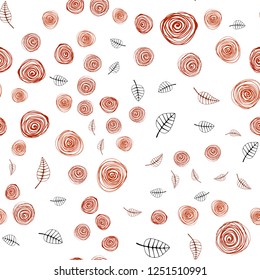 Light Red vector seamless natural artwork with leaves and flowers. Decorative design in Indian style on white background. Pattern for design of fabric, wallpapers.