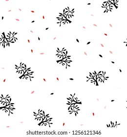 Light Red vector seamless natural artwork with leaves, branches. Colorful illustration in doodle style with leaves, branches. Template for business cards, websites.