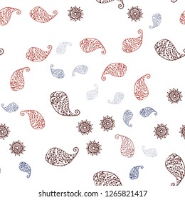 Light Red vector seamless natural artwork with leaves and flowers. Colorful illustration in doodle style with leaves, flowers. Texture for window blinds, curtains.