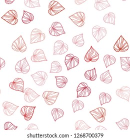 Light Red vector seamless natural backdrop with leaves. Colorful abstract illustration with leaves in doodle style. Pattern for trendy fabric, wallpapers.