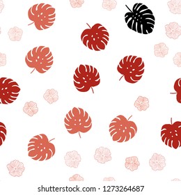 Light Red vector seamless natural backdrop with flowers, leaves. Colorful abstract illustration with leaves in doodle style. Texture for window blinds, curtains.