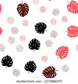 Light Red vector seamless natural backdrop with flowers, leaves. Creative illustration in blurred style with leaves, flowers. Pattern for design of fabric, wallpapers.