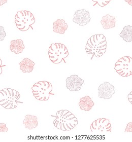 Light Red vector seamless natural artwork with flowers, leaves. Colorful illustration in doodle style with leaves, flowers. Pattern for design of fabric, wallpapers.