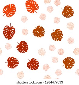Light Red vector seamless natural backdrop with flowers, leaves. Decorative design in Indian style on white background. Design for wallpaper, fabric makers.