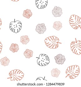 Light Red vector seamless natural background with flowers, leaves. Leaves and flowers with gradient on white background. Template for business cards, websites.