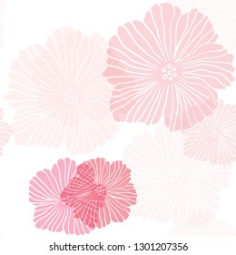Light Red vector seamless natural artwork with flowers. Flowers with gradient on white background. Design for textile, fabric, wallpapers.