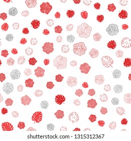 Light Red vector seamless natural backdrop with leaves, flowers. Creative illustration in blurred style with leaves, flowers. Design for wallpaper, fabric makers.