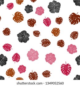 Light Red vector seamless natural pattern with flowers, leaves. Sketchy doodles on white background. Pattern for trendy fabric, wallpapers.