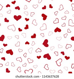 Light Red vector seamless pattern with colorful hearts. Blurred decorative design in doodle style with hearts. Pattern can be used for valentine's ad, booklets.
