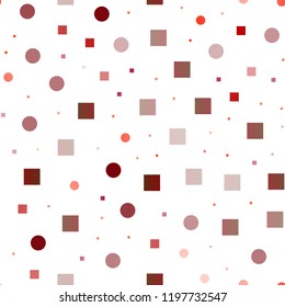 Light Red vector seamless pattern with spheres, squares. Abstract illustration with colorful circles, rectangles. Template for business cards, websites.
