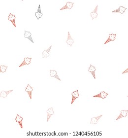 Light Red vector seamless pattern with cold ice-cream. Illustration with set of delicious sweet ice-cream cones. Pattern for menu of cafes and restaurants.