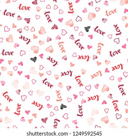 Light Red vector seamless pattern with phrase LOVE YOU, hearts. Design in doodle style with text LOVE YOU, hearts. Design for wallpaper, fabric makers.