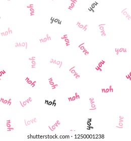Light Red vector seamless pattern with phrase LOVE YOU. Illustration with colorful phrase LOVE YOU in romantic style. Texture for window blinds, curtains.