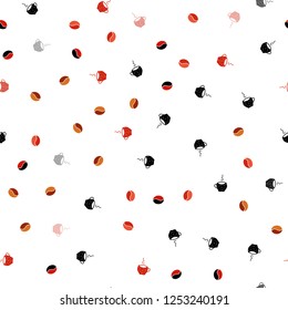 Light Red vector seamless pattern with coffee beans, cups. Gradient illustration with set of mugs, beans. Pattern for ad, booklets, leaflets of restaurants.