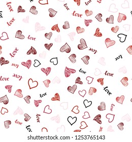 Light Red vector seamless pattern with phrase LOVE YOU, hearts. Illustration with phrase LOVE YOU, hearts for valentine's day. Design for textile, fabric, wallpapers.