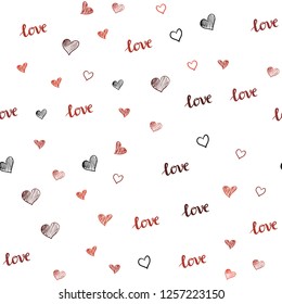 Light Red vector seamless pattern with phrase LOVE YOU, hearts. Illustration with words of love, hearts in abstract style. Design for wallpaper, fabric makers.