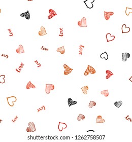 Light Red vector seamless pattern with phrase LOVE YOU, hearts. Illustration with words of love, hearts in abstract style. Design for wallpaper, fabric makers.