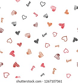 Light Red vector seamless pattern with phrase LOVE YOU, hearts. Design in doodle style with text LOVE YOU, hearts. Design for wallpaper, fabric makers.