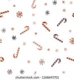 Light Red vector seamless pattern with delicious xmas candies.