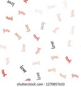 Light Red vector seamless pattern with phrase LOVE YOU. Colorful illustration with quote LOVE YOU in celebration style. Design for wallpaper, fabric makers.