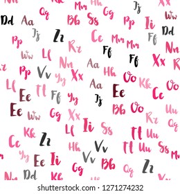 Light Red vector seamless pattern with ABC symbols. Shining colorful illustration with isolated letters. Template for business cards, websites.