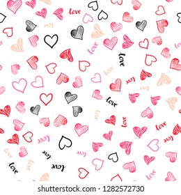 Light Red vector seamless pattern with phrase LOVE YOU, hearts. Design in doodle style with text LOVE YOU, hearts. Pattern for design of fabric, wallpapers.