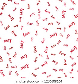 Light Red vector seamless pattern with phrase LOVE YOU. Illustration with phrase LOVE YOU for valentine's day. Design for textile, fabric, wallpapers.