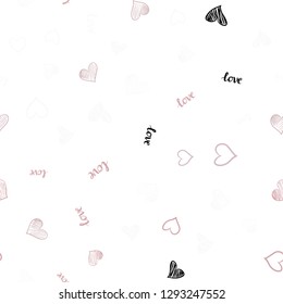 Light Red vector seamless pattern with phrase LOVE YOU, hearts. Illustration with phrase LOVE YOU, hearts for valentine's day. Texture for window blinds, curtains.