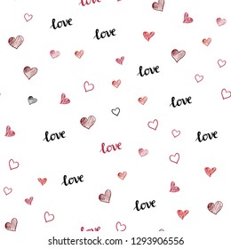 Light Red vector seamless pattern with phrase LOVE YOU, hearts. Romantic illustration with colorful phrase LOVE YOU, hearts. Pattern for design of fabric, wallpapers.