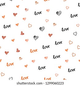 Light Red vector seamless pattern with phrase LOVE YOU, hearts. Design in doodle style with text LOVE YOU, hearts. Pattern for design of fabric, wallpapers.