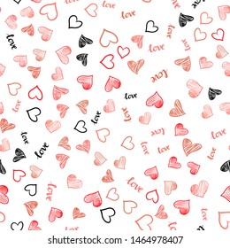 Light Red vector seamless pattern with phrase LOVE YOU, hearts. Colorful illustration with quote LOVE YOU, hearts. Template for business cards, websites.