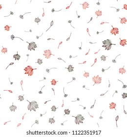 Light Red vector seamless sketch pattern. Colorful abstract illustration with leaves in doodle style. Pattern for heads of websites and designs.