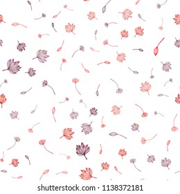 Light Red vector seamless sketch texture. Sketchy doodles with leaves on white background. Brand new design for your business.