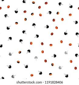 Light Red vector seamless template with cups of coffee, beans. Colorful illustration with gradient coffee beans, mugs. Pattern for ad, booklets, leaflets of restaurants.