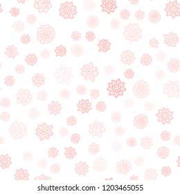 Light Red vector seamless template with ice snowflakes. Glitter abstract illustration with crystals of ice. Pattern for design of window blinds, curtains.