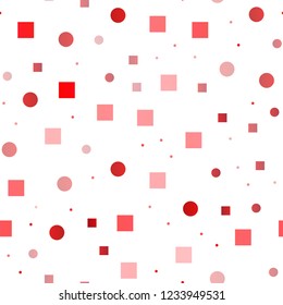Light Red vector seamless template with spots, rectangles. Colorful gradient with circles, rectangles on abstract backdrop. Trendy design for wallpaper, fabric makers.