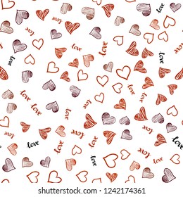 Light Red vector seamless template with text LOVE YOU, hearts. Romantic illustration with colorful phrase LOVE YOU, hearts. Design for wallpaper, fabric makers.