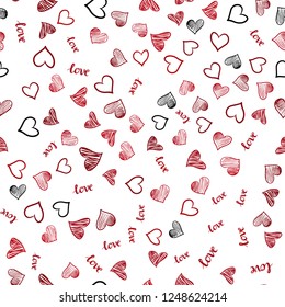 Light Red vector seamless template with text LOVE YOU, hearts. Design in doodle style with text LOVE YOU, hearts. Design for textile, fabric, wallpapers.