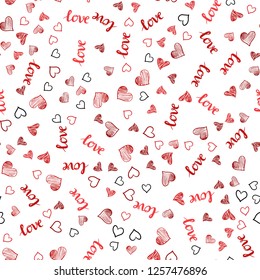Light Red vector seamless template with text LOVE YOU, hearts. Design in doodle style with text LOVE YOU, hearts. Design for textile, fabric, wallpapers.