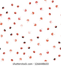 Light Red vector seamless template with cups of coffee, beans. Gradient abstract collection of coffee cups and beans. Pattern for ad, booklets, leaflets of restaurants.