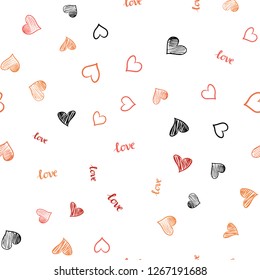 Light Red vector seamless template with text LOVE YOU, hearts. Colorful gradient phrase LOVE YOU, hearts in abstract style. Pattern for design of fabric, wallpapers.