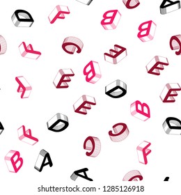 Light Red vector seamless template with 3D isolated letters. Colorful 3D alphabet signs with gradient on white background. Design for wallpaper, fabric makers.