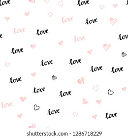 Light Red vector seamless template with text LOVE YOU, hearts. Colorful illustration with quote LOVE YOU, hearts. Design for textile, fabric, wallpapers.