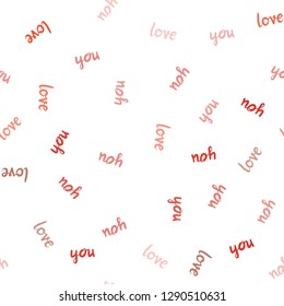 Light Red vector seamless template with text LOVE YOU. Phrase LOVE YOU with colorful gradient in abstract style. Template for business cards, websites.